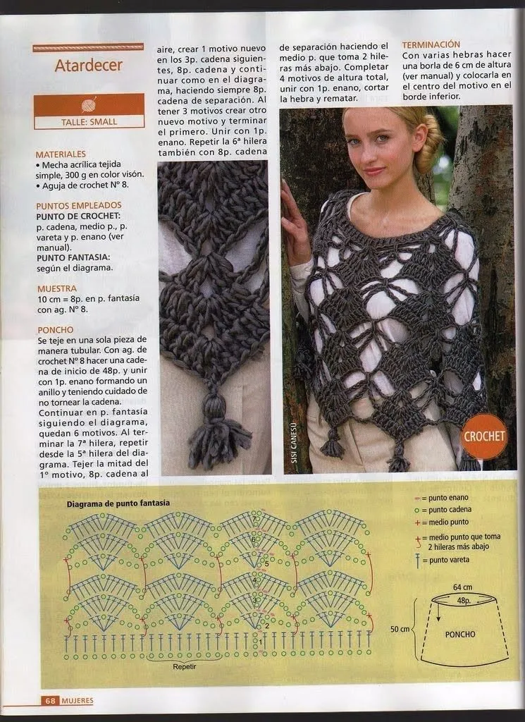 Poncho tejido a crochet, con dos madejas de 100 grs haces este lindo ...