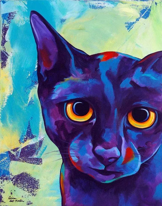 Pop Art Colorful Black Cat Print - Canvas Wall Art - Choose Your ...