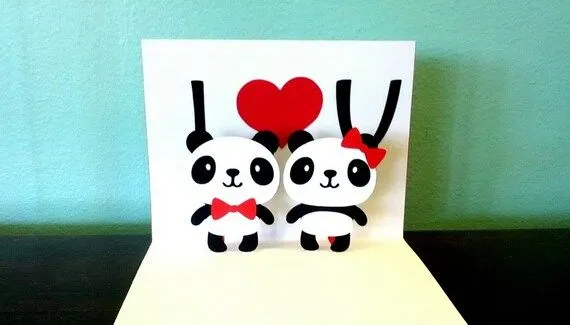 Pop Up I Heart U Panda Card por Choodaloo en Etsy