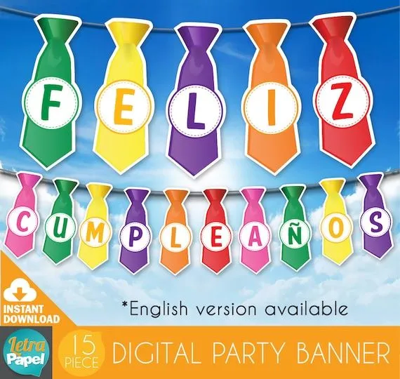 Banner de cumpleaños de corbatas multicolor por LetraPapel en Etsy