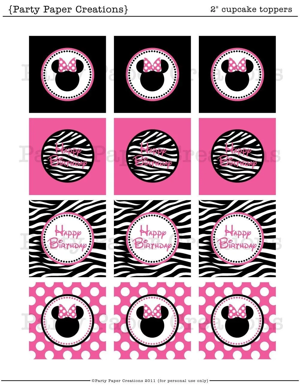 Minnie Mouse Birthday Cupcake Toppers Hot by partypapercreations