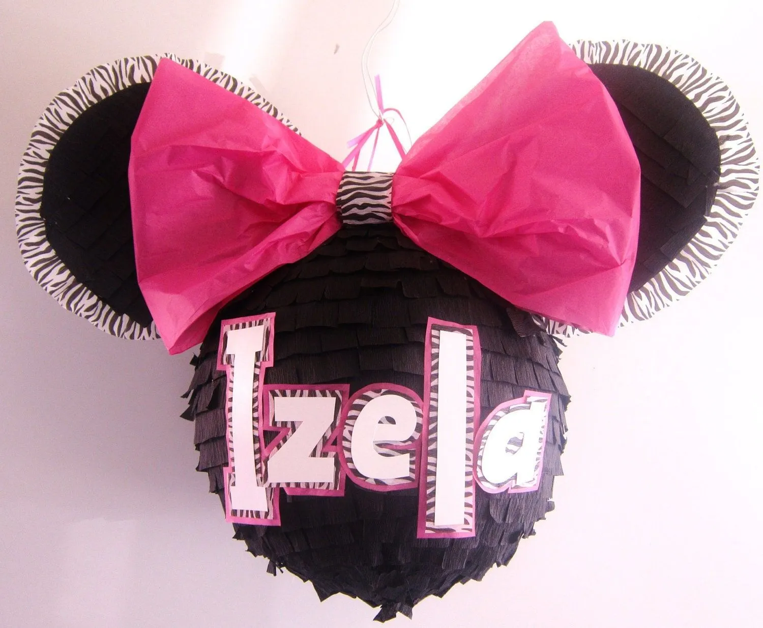 Black Zebra Trim Minnie Mouse Custom Pinata by PinataMama on Etsy