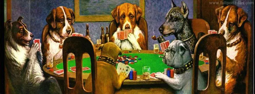 Portada para facebook de Perros jugando Poker