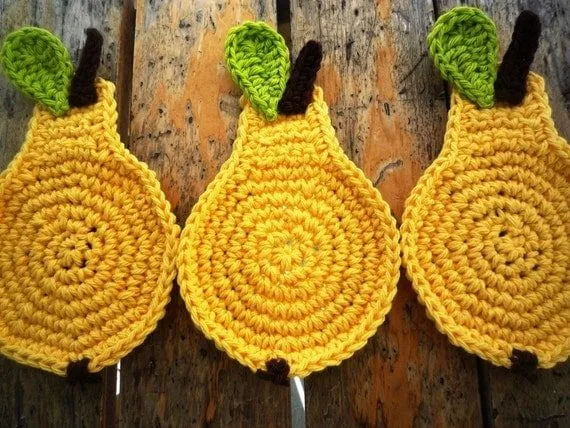 Pera posavasos Crochet otoño amarillo 4pc por MonikaDesign en Etsy