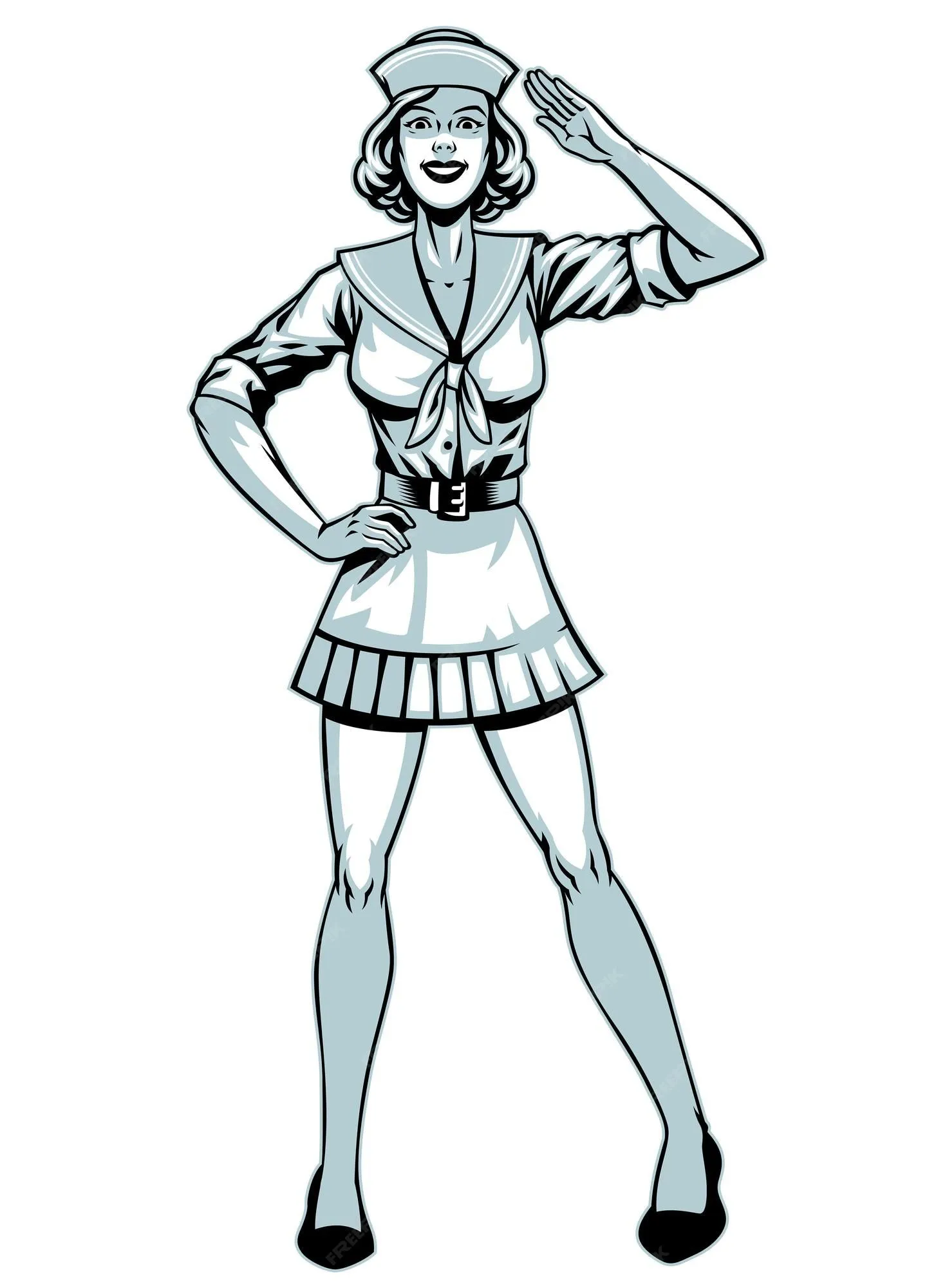 Pose de saludo de chica marinera en estilo monocromo | Vector Premium