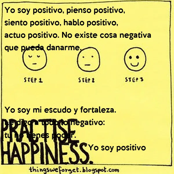 Yo soy positivo, pienso positivo, siento positivo, hablo positivo ...