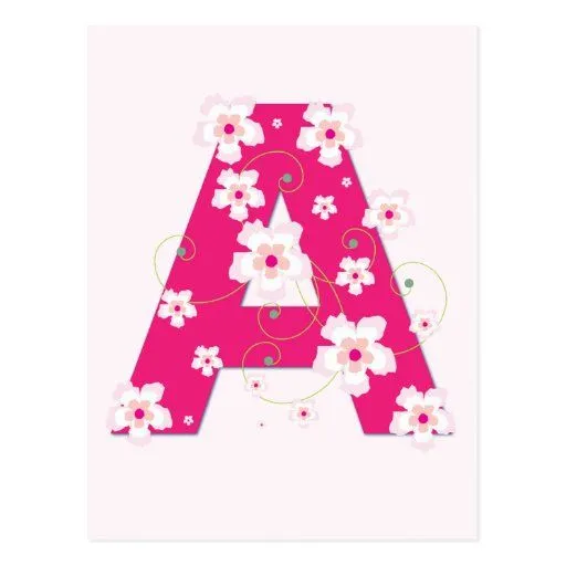 Postal floral rosada bonita de la inicial A del mo | Zazzle