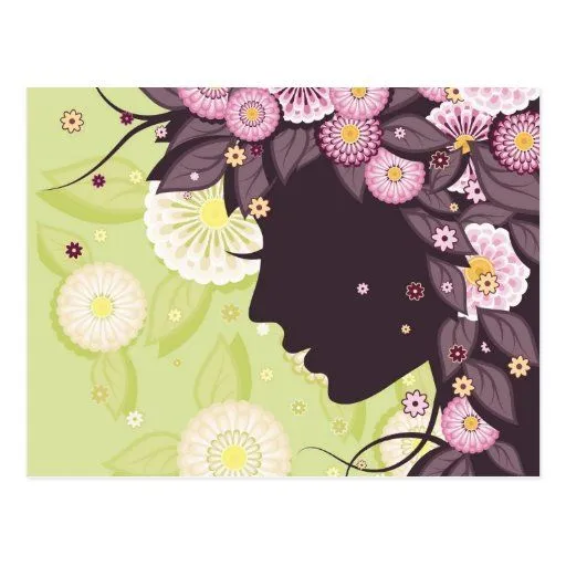 Postal con la silueta y las flores de la cara de l | Zazzle