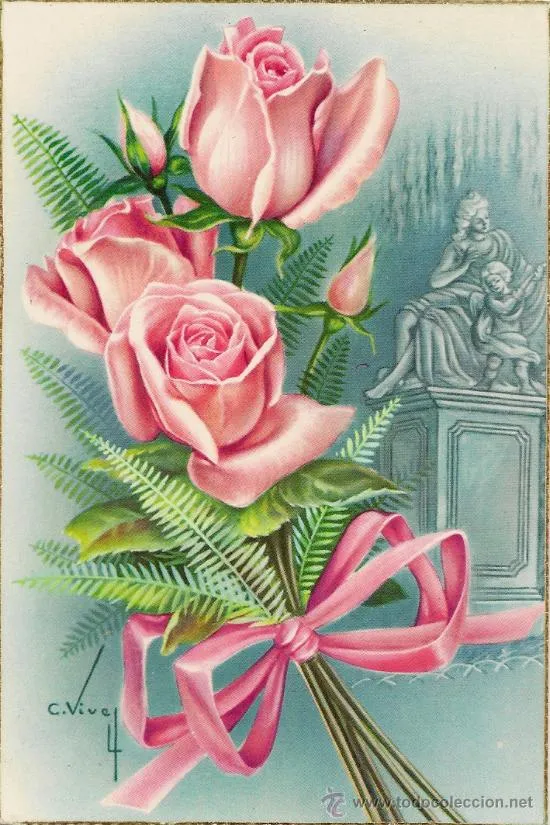 Interesante postal: preciosa rosas rosas con bonito lazo rosa y ...