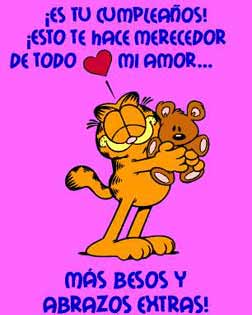 Postales virtuales de Cumpleaños: Garfield, besos y abrazos extras ...