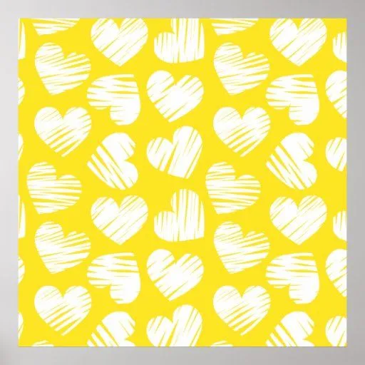 Poster amarillo y blanco de los corazones | Zazzle