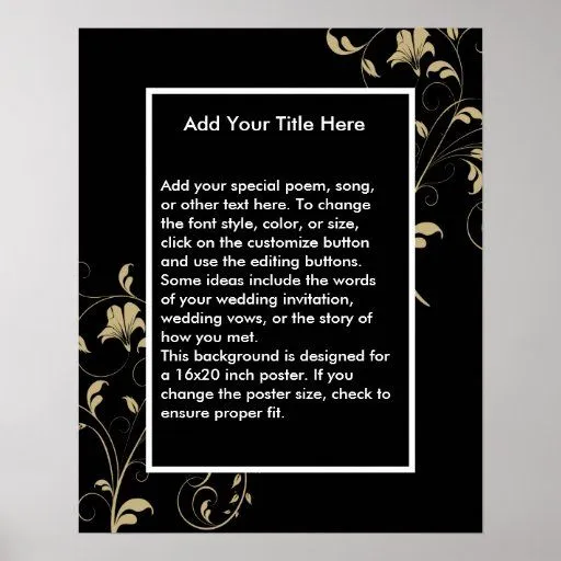 Poster negro del boda de la elegancia de Zazzle.