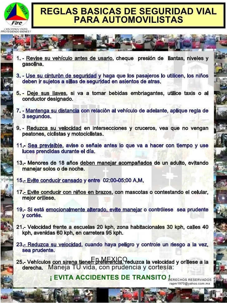 POSTER REGLAS BASICAS DE SEGURIDAD VIAL PARA AUTOMOVILISTAS