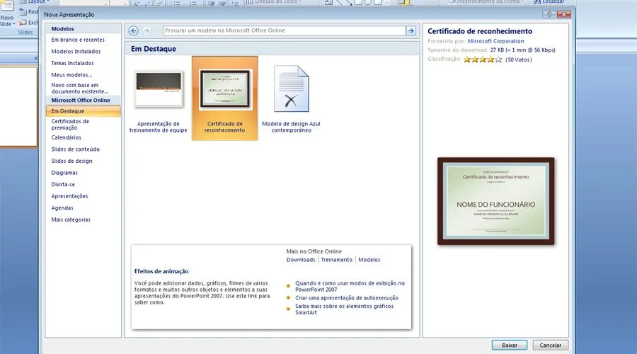 PowerPoint tem modelos semiprontos para certificados, slides e ...