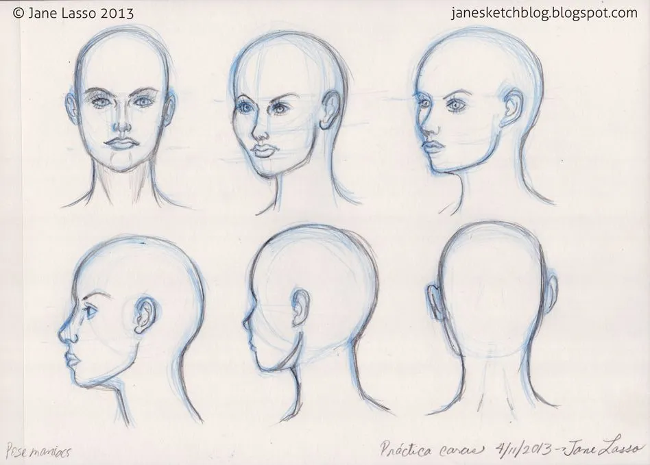 Prácticas y estudios sobre los ángulos de la cabeza | Dibujos y ...