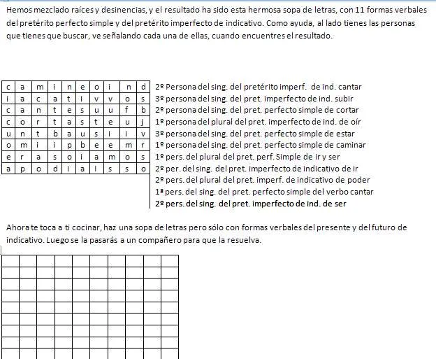 Prácticas de lengua y literatura: Sopa de letras en pretérito