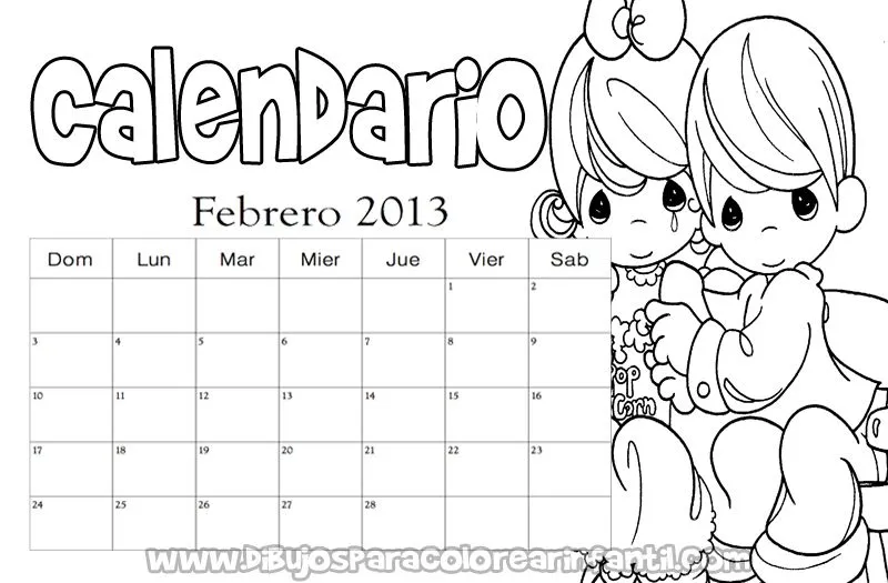 Preciosos Momentos Calendario Febrero 2013 para colorear ~ Dibujos ...