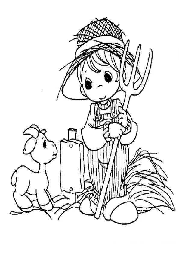 Preciosos Momentos: Granjero ~ Dibujos para Colorear Infantil