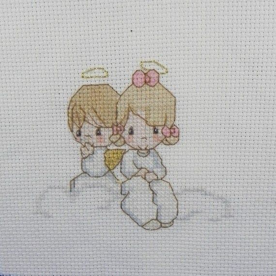 Precious Moments Cross Stitch Angels on Clouds by OhSoEnchanting