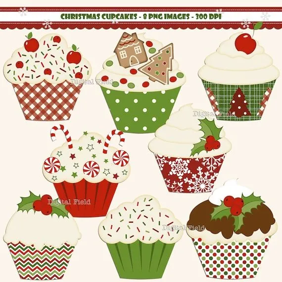 Prediseñadas Navidad Cupcake set vacaciones por digitalfield