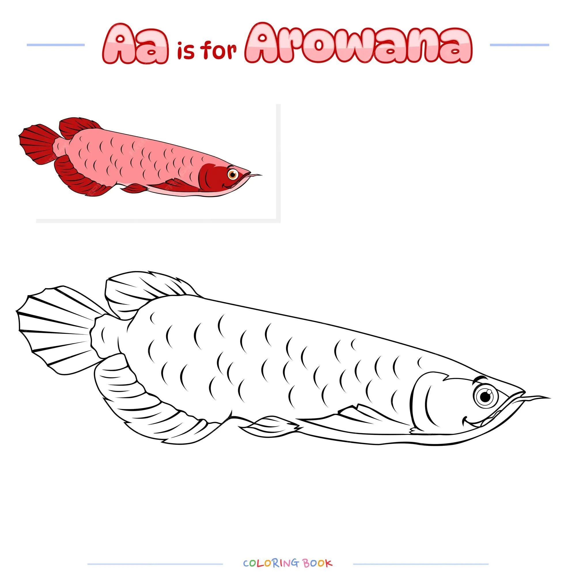 Premium Vector | Coloring page arowana fish cartoon