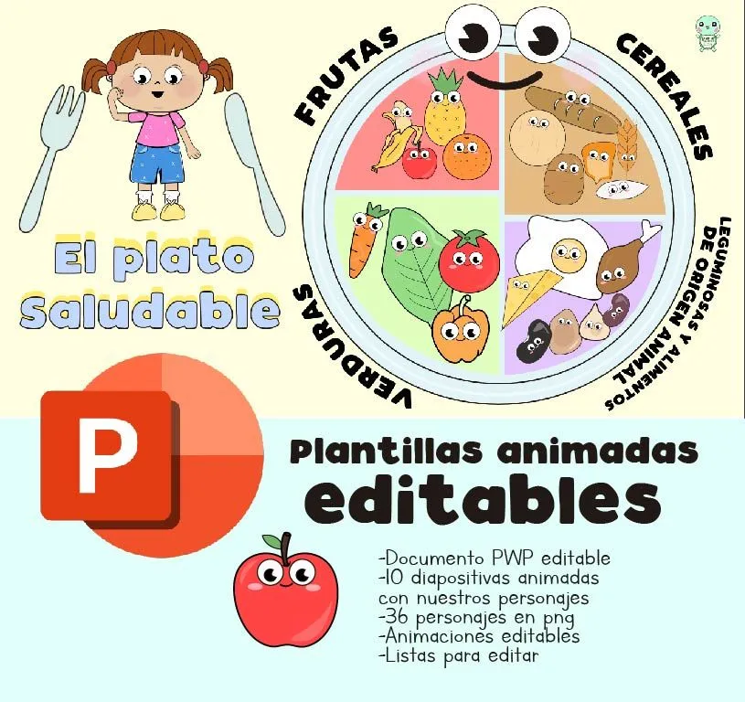 Presentación editable , imágenes divertidas sin fondo para el tema del plato  del bien comer – paramaestros