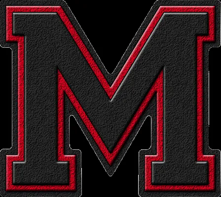 Presentation Alphabets: Black & Cardinal Red Varsity Letter M