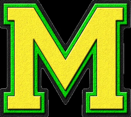 Presentation Alphabets: Yellow & Kelly Green Varsity Letter M