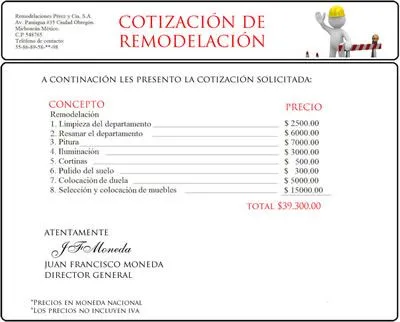 Ejemplo de Presupuesto o cotización