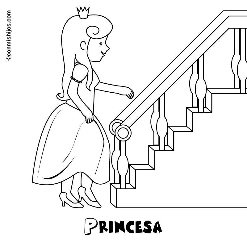 Princesa subiendo la escalera: Dibujos para colorear