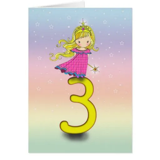 Princesa de la tarjeta de cumpleaños de 3 años peq | Zazzle