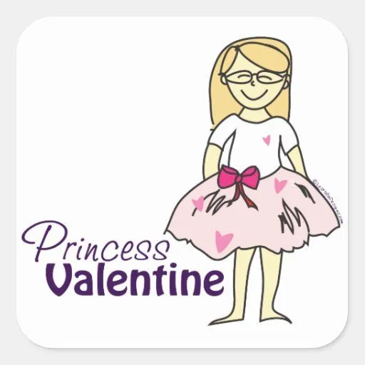 Princesa Valentine Calcomanías Cuadradass Personalizadas de Zazzle.