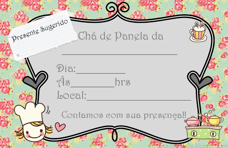 Princesas de Branco: Convites Chá de Cozinha (Para Imprimir)