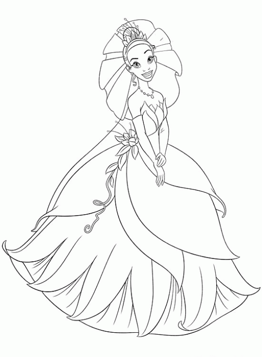 Princesas Disney: Dibujos para colorear de "Tiana y el Sapo"