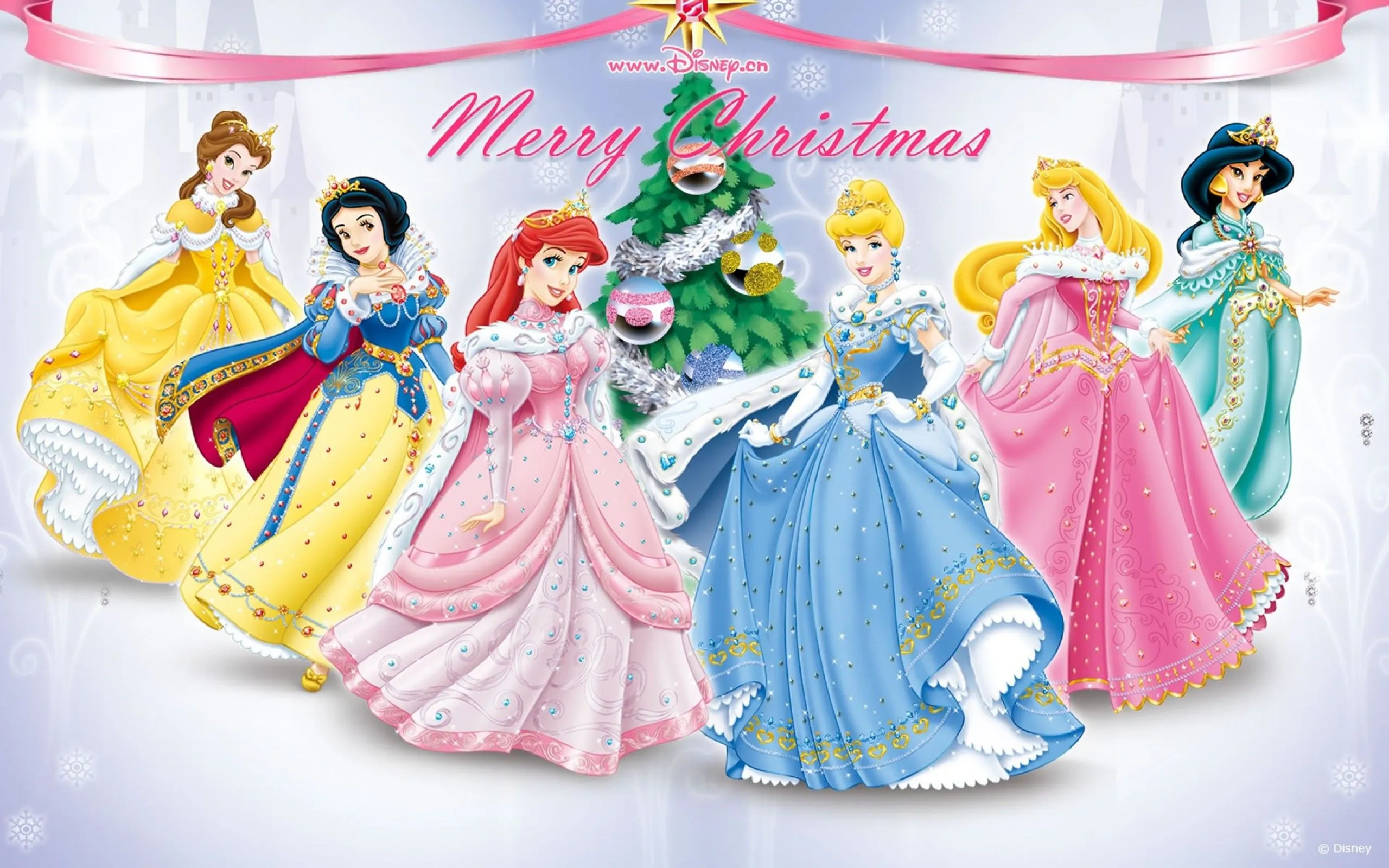 Fondo Feliz Navidad Princesas Disney.