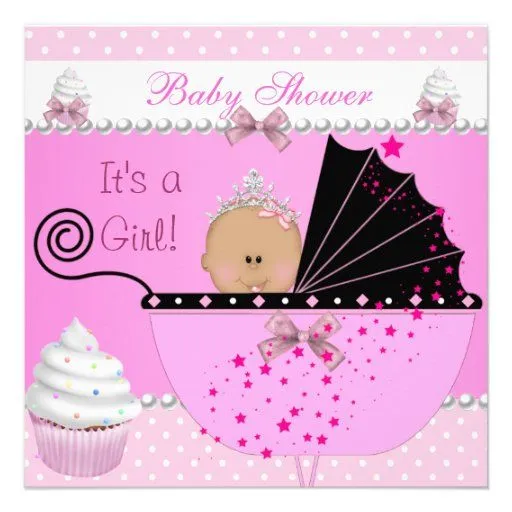 Princess Baby Shower Girl Pink Cupcake Sprinkle Announcements from ...