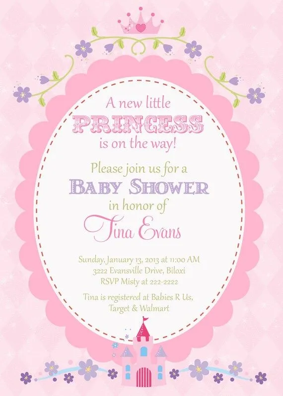 Princess Baby Shower invitation Pretty pink by PartyPopInvites