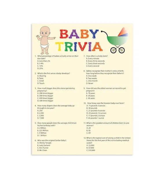 Printable Baby Shower Game Baby Trivia by TheVintagePen on Etsy