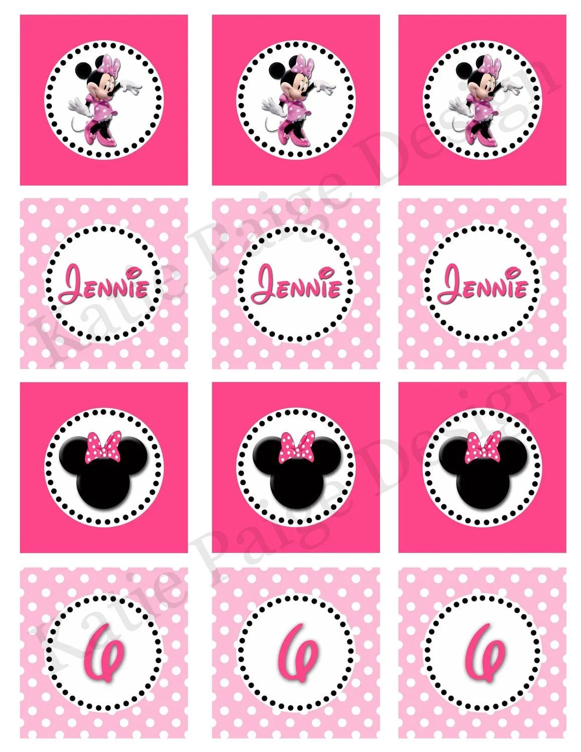 Printable Customized Cupcake Toppers Minnie by KatiePaigeDesign