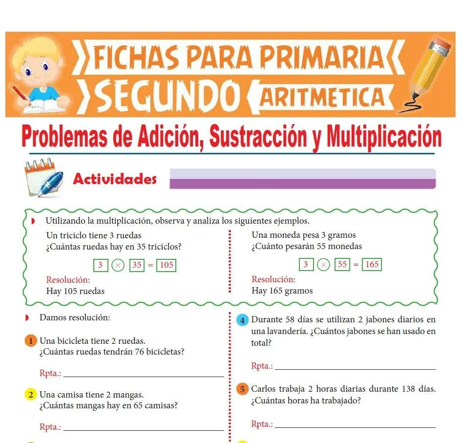 Problemas de Adición Sustracción y Multiplicación Segundo de Primaria