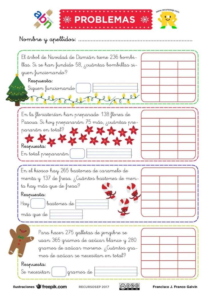 Problemas navideños de sumar y restar (Primer ciclo de Primaria)