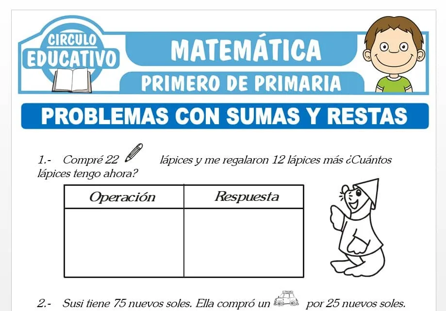 Problemas con Suma y Resta para Primero de Primaria – Fichas GRATIS