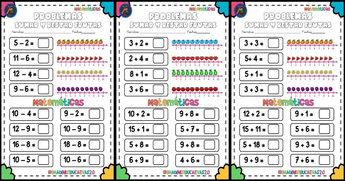 PROBLEMAS SUMAR Y RESTAR FRUTAS RECTA NÚMERICA – Imagenes Educativas