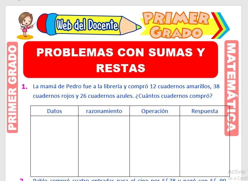 Problemas con Sumas y Restas para Primer Grado de Primaria – Web del