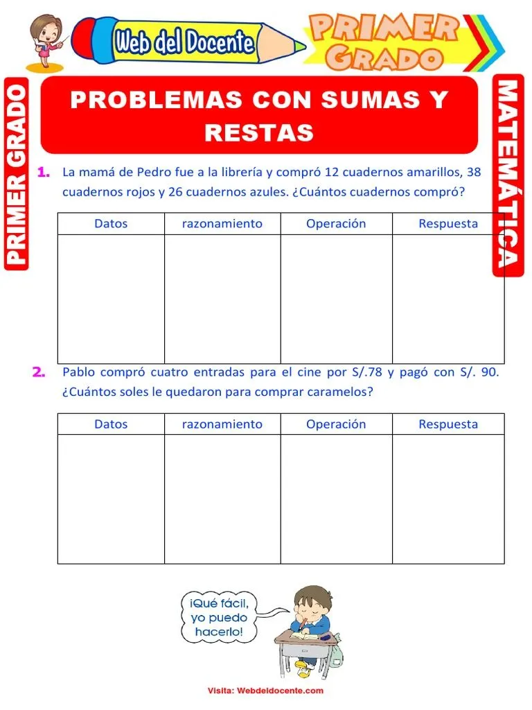 Problemas Con Sumas y Restas para Primer Grado de Primaria | PDF |  Agitación | Violencia