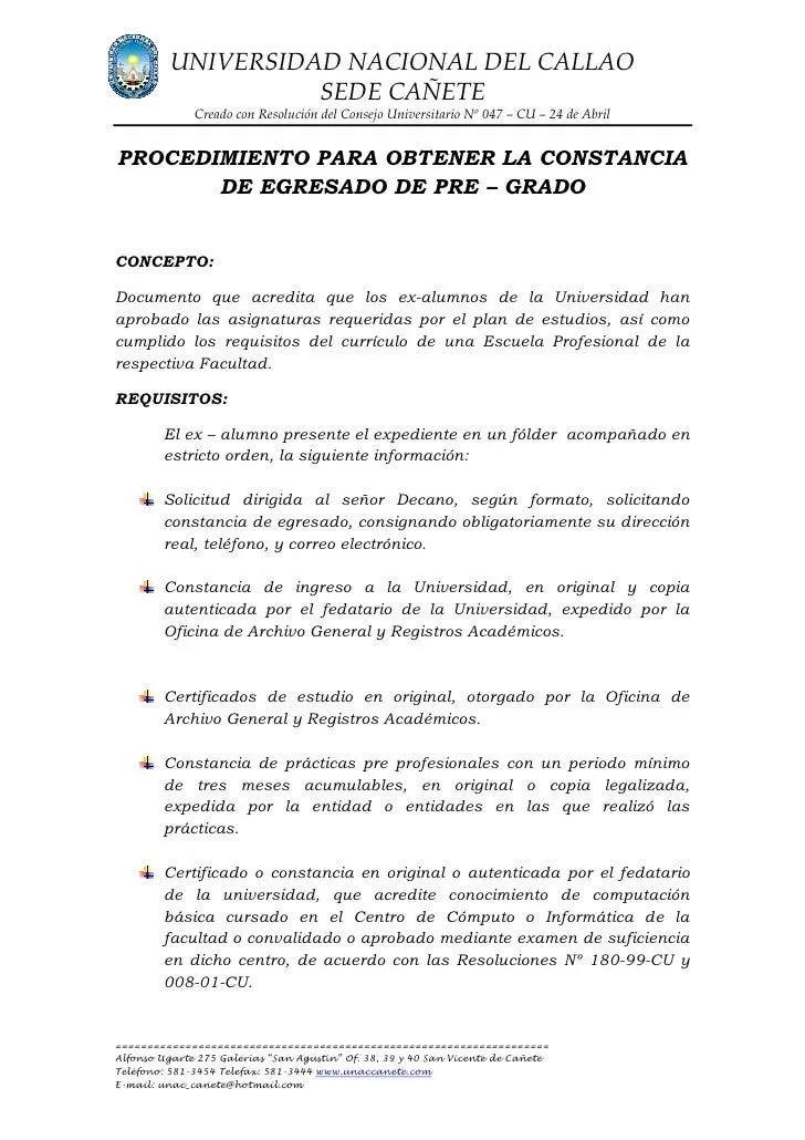 Procedimiento para obtener la constancia de egresado de pre