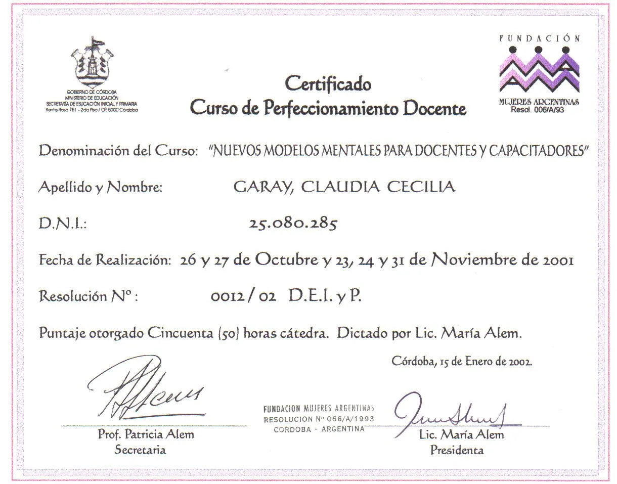 Prof. Claudia Cecilia Garay: Certificados de Cursos Congresos y ...