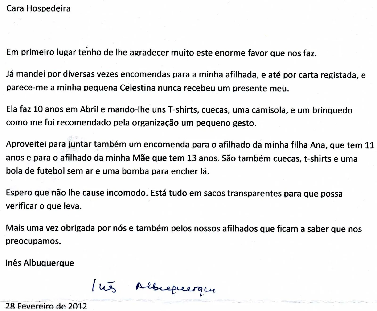 Projecto UPG - Voluntários com Carga: CARTAS DE AGRADECIMENTO