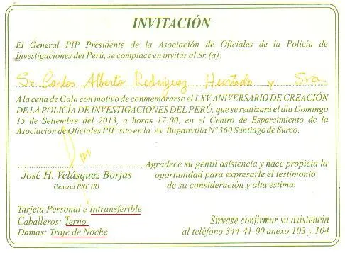 PROMOCION DE OFICIALES PIP: INVITACIÓN A LA CENA DE GALA EN LA AOPIP