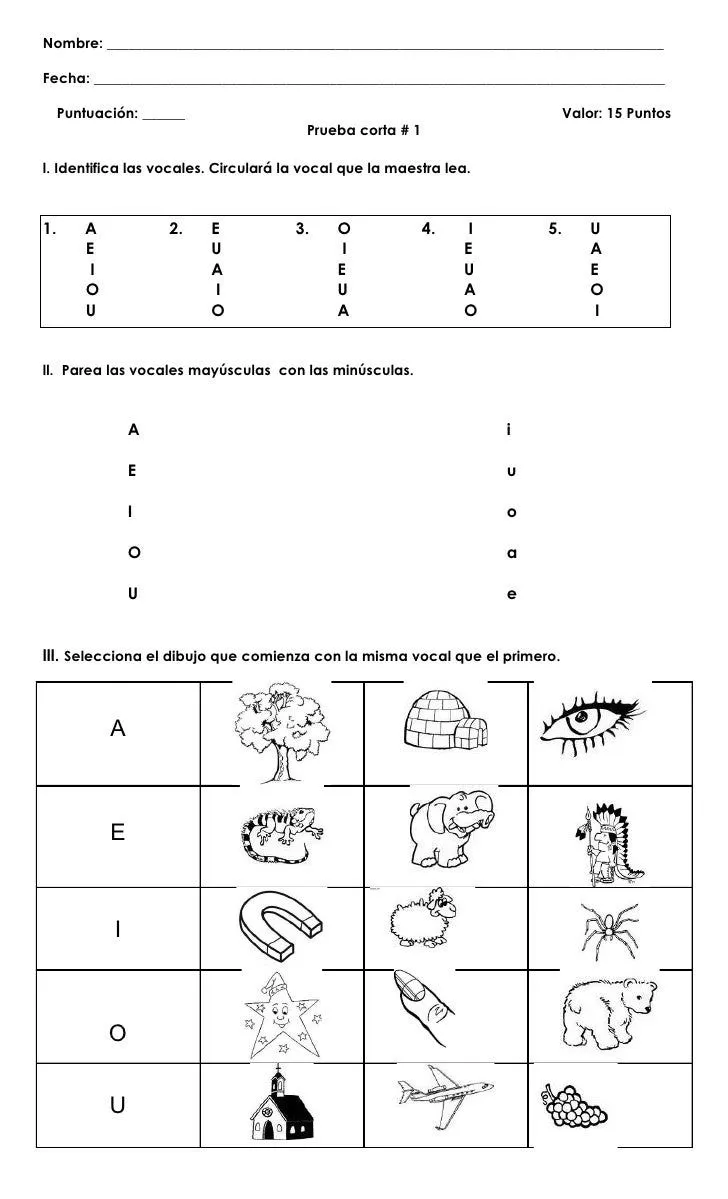 Prueba corta de las vocales